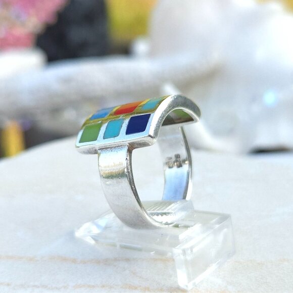 Vintage Native American Multi-Stoned Sterling Silver Ring - Picture 8 of 12